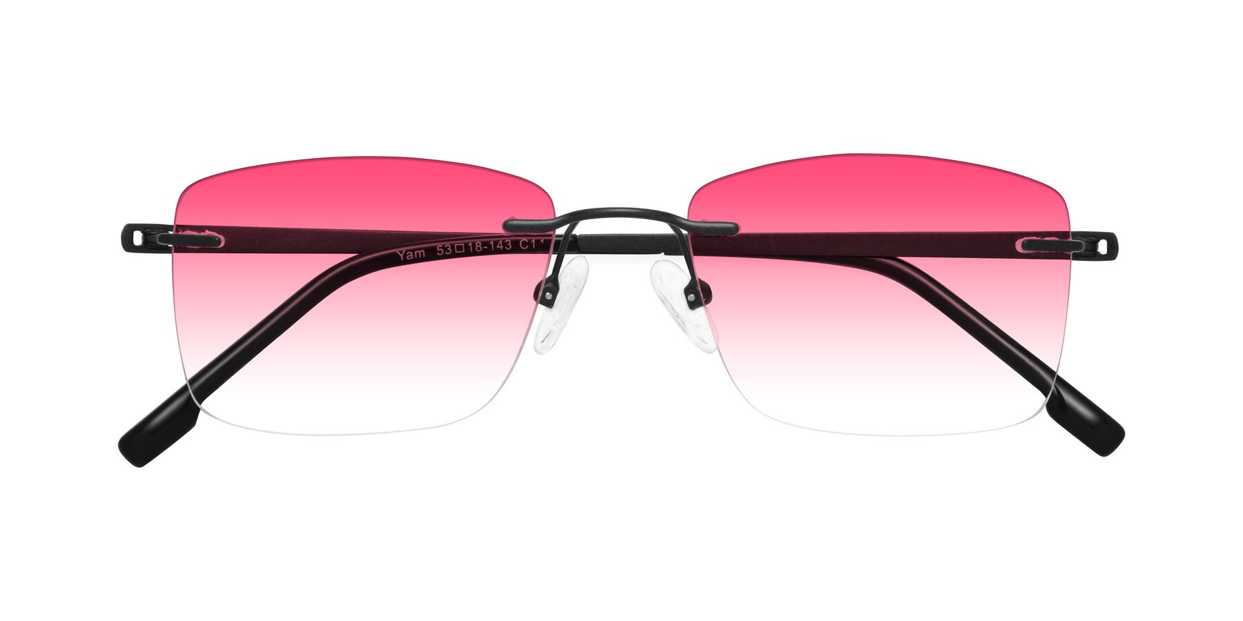 Folded Front of Yam in Matte Black with Pink Gradient Lenses