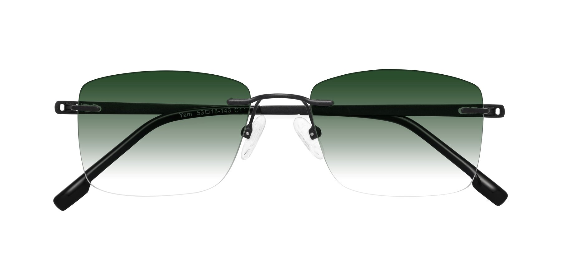 Folded Front of Yam in Matte Black with Green Gradient Lenses