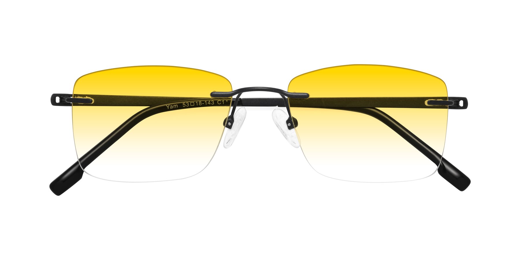 Folded Front of Yam in Matte Black with Yellow Gradient Lenses