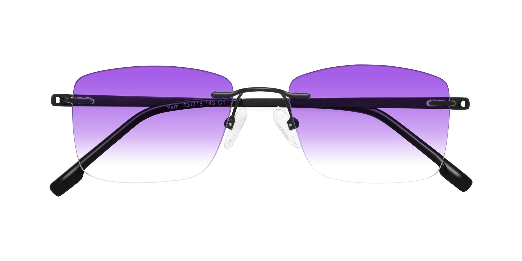 Folded Front of Yam in Matte Black with Purple Gradient Lenses