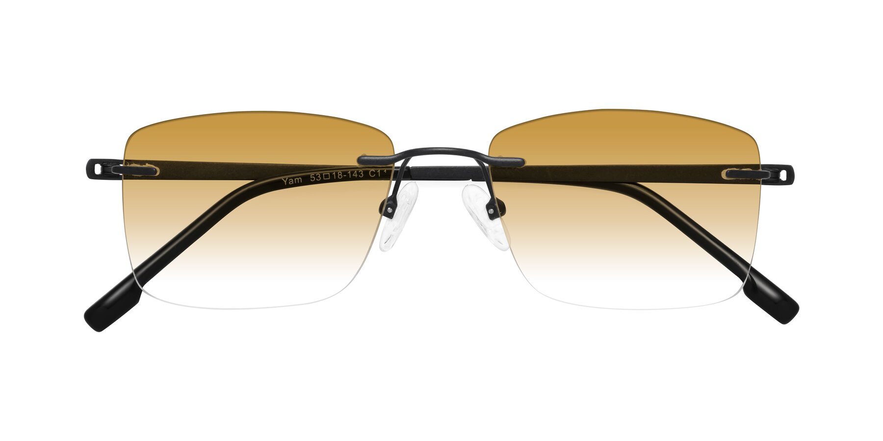 Folded Front of Yam in Matte Black with Champagne Gradient Lenses