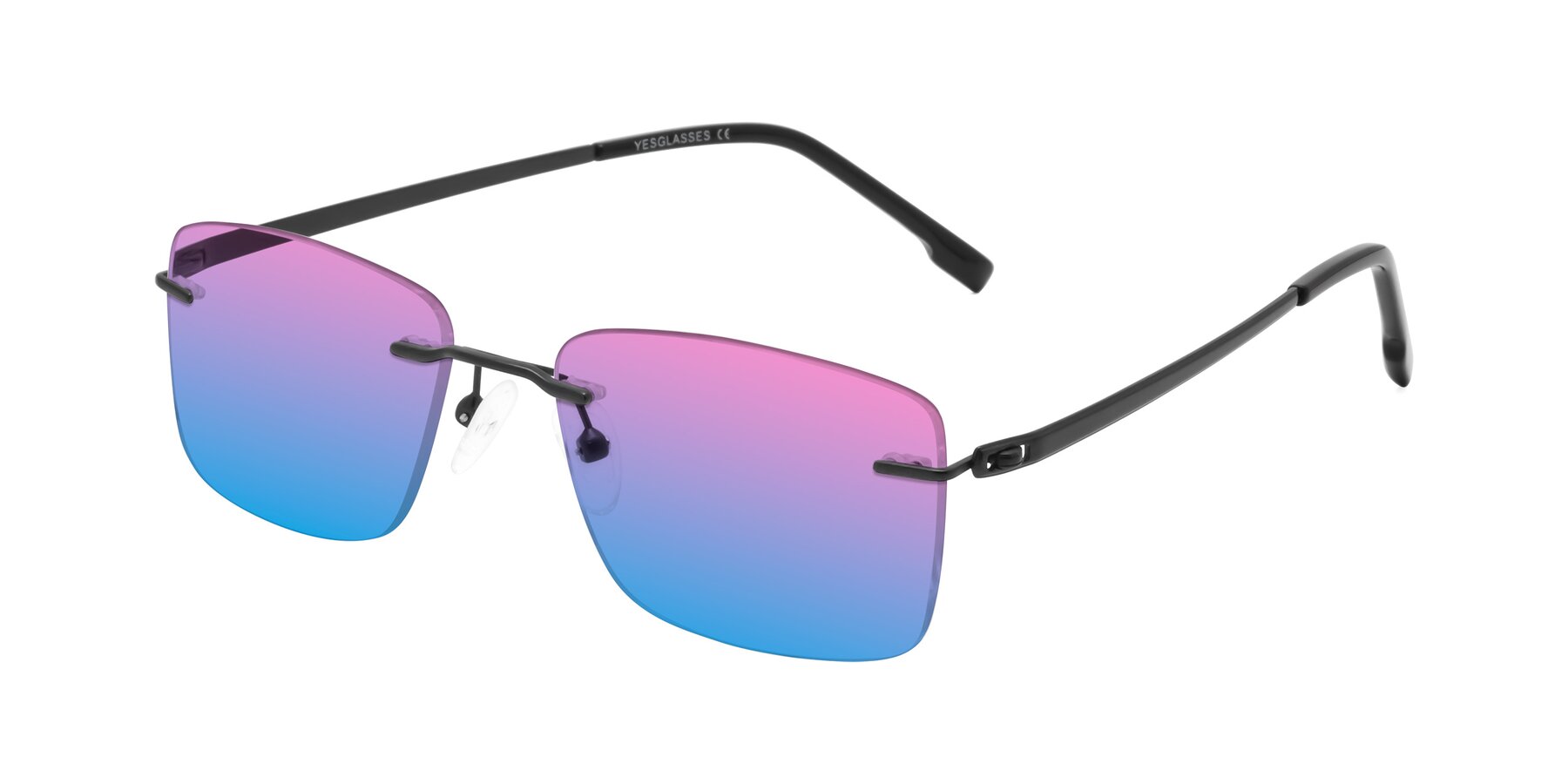 Angle of Yam in Matte Black with Pink / Blue Gradient Lenses