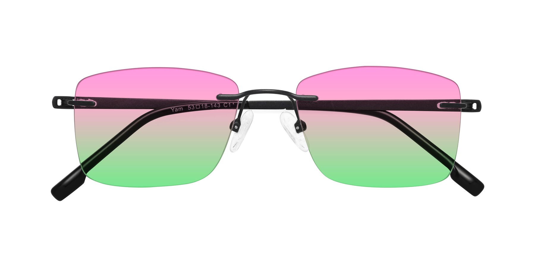 Folded Front of Yam in Matte Black with Pink / Green Gradient Lenses