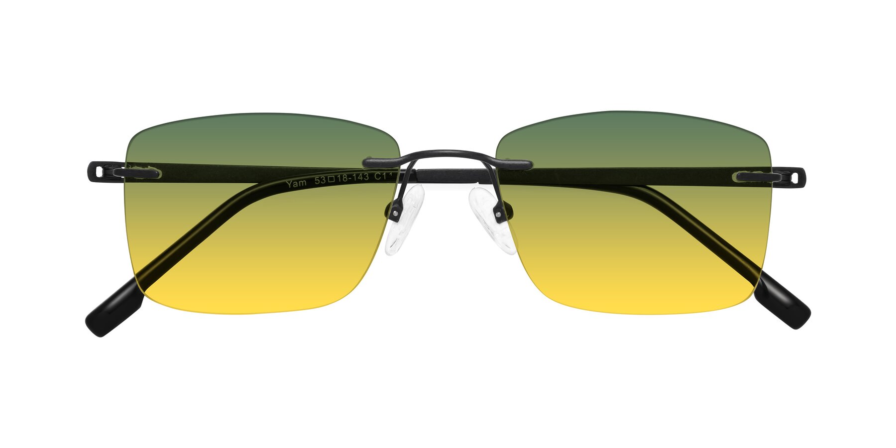 Folded Front of Yam in Matte Black with Green / Yellow Gradient Lenses