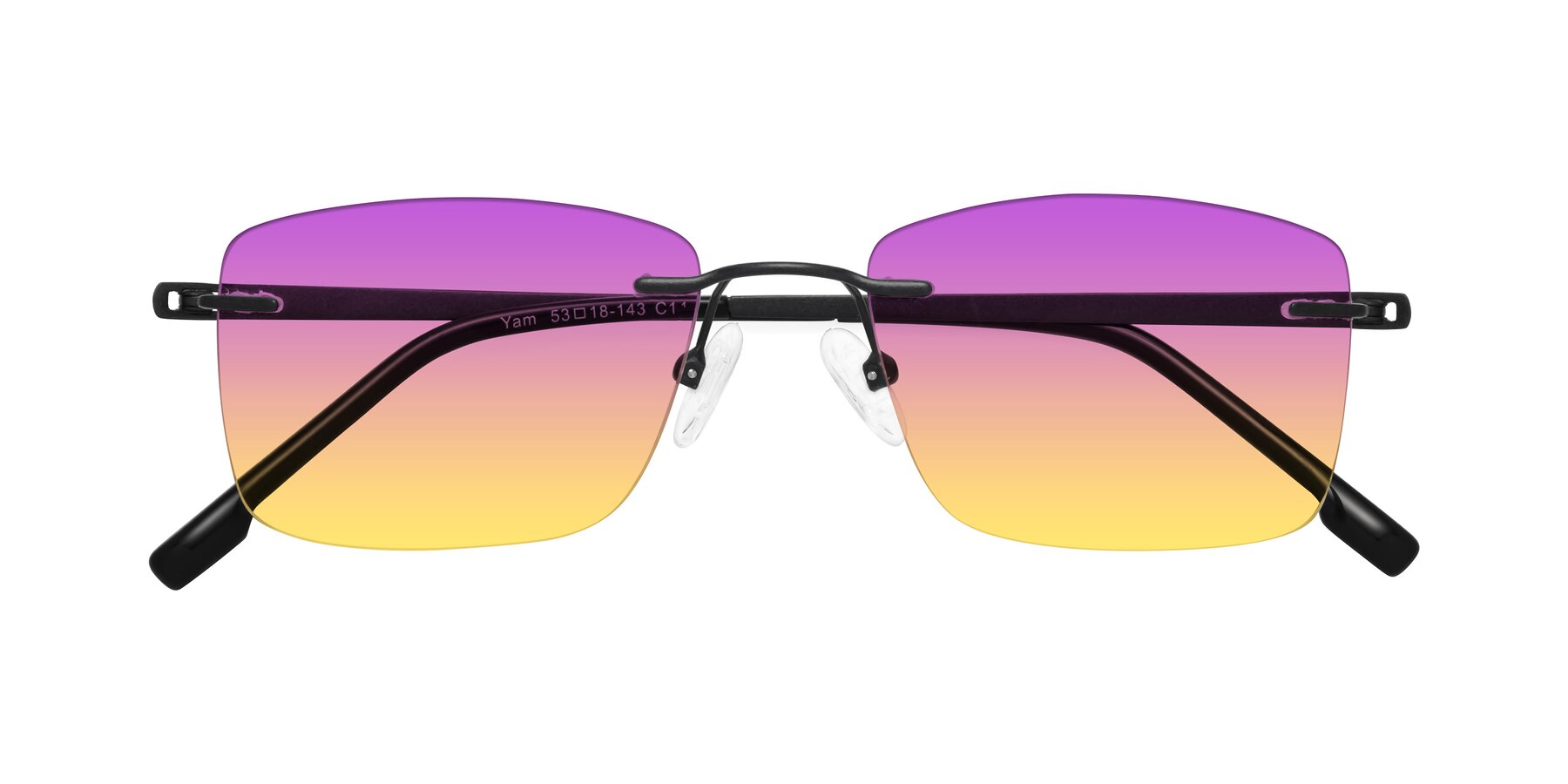 Folded Front of Yam in Matte Black with Purple / Yellow Gradient Lenses