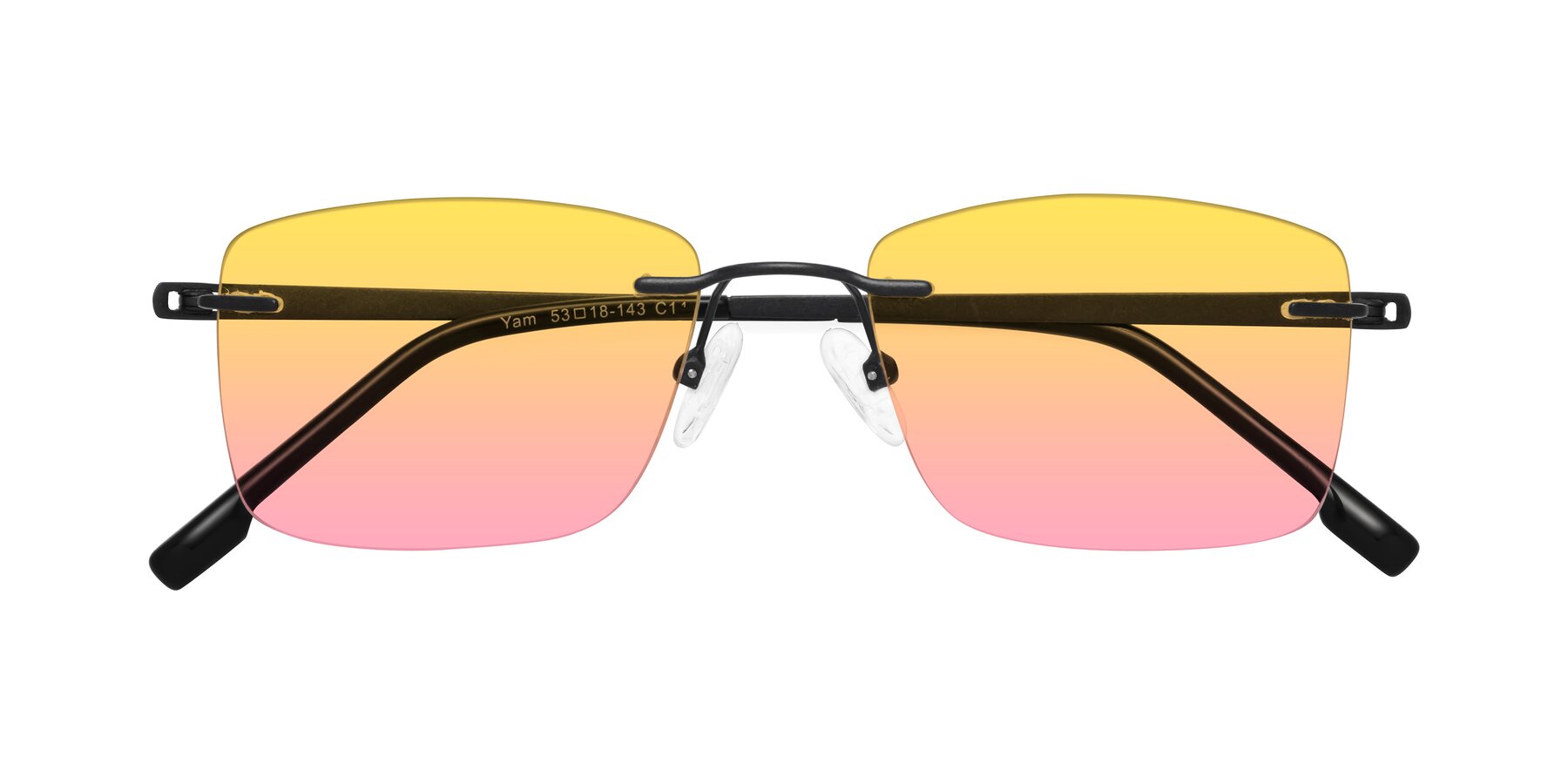 Folded Front of Yam in Matte Black with Yellow / Pink Gradient Lenses