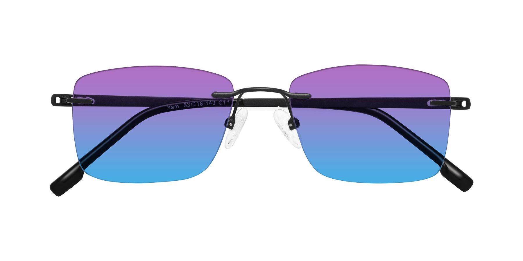 Folded Front of Yam in Matte Black with Purple / Blue Gradient Lenses