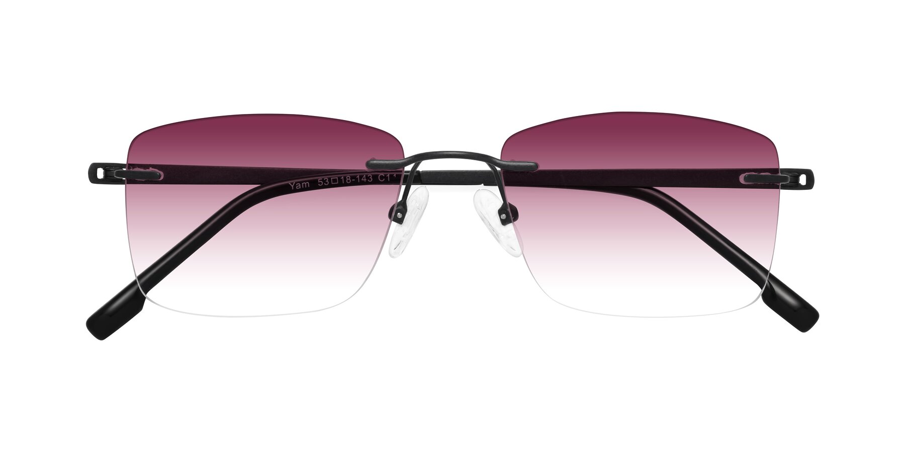 Folded Front of Yam in Matte Black with Wine Gradient Lenses