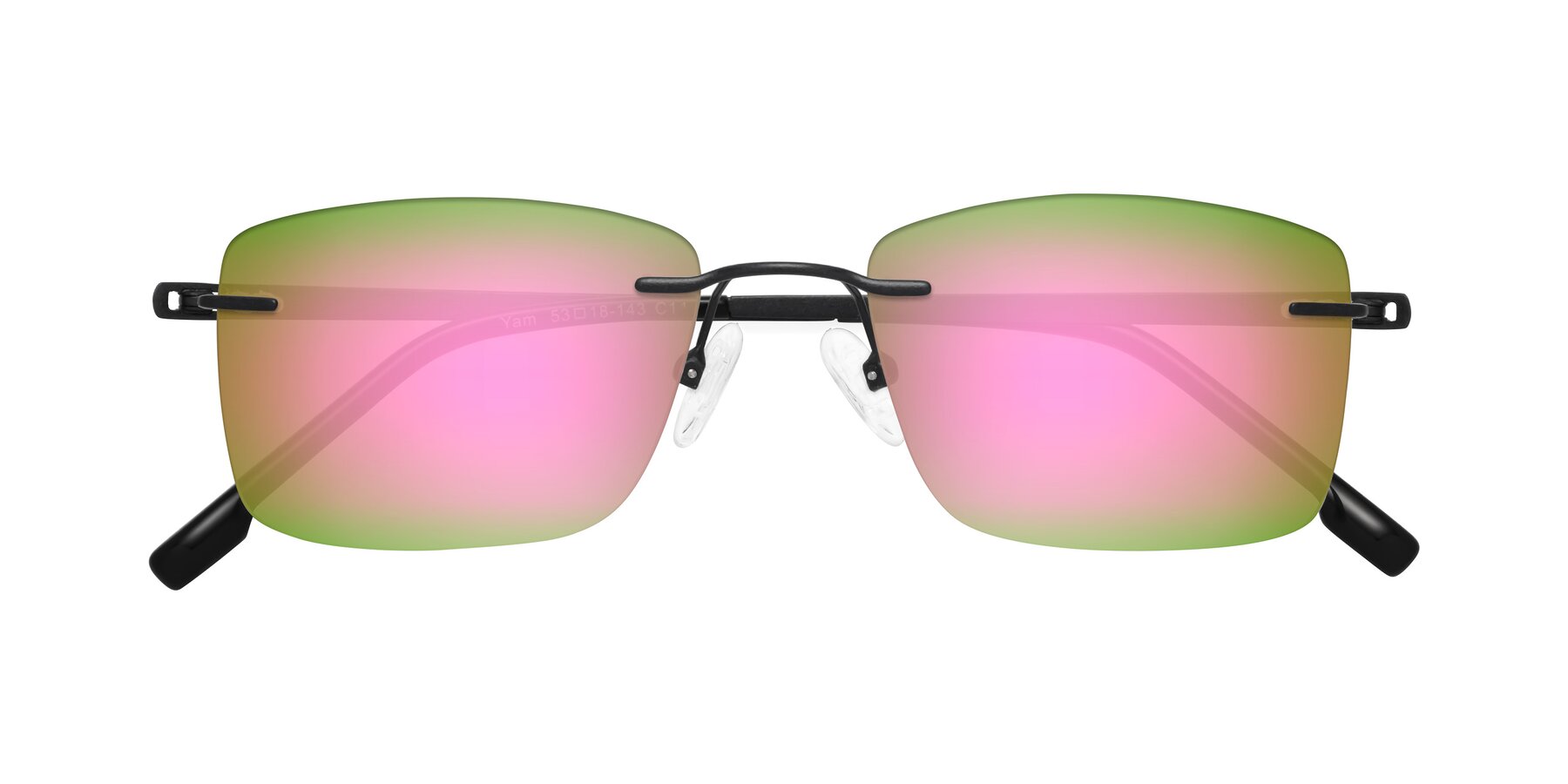 Folded Front of Yam in Matte Black with Pink Mirrored Lenses