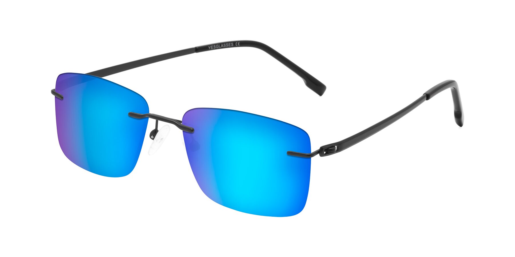 Angle of Yam in Matte Black with Blue Mirrored Lenses