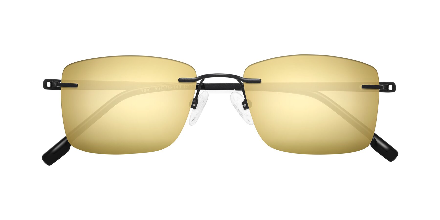 Folded Front of Yam in Matte Black with Gold Mirrored Lenses