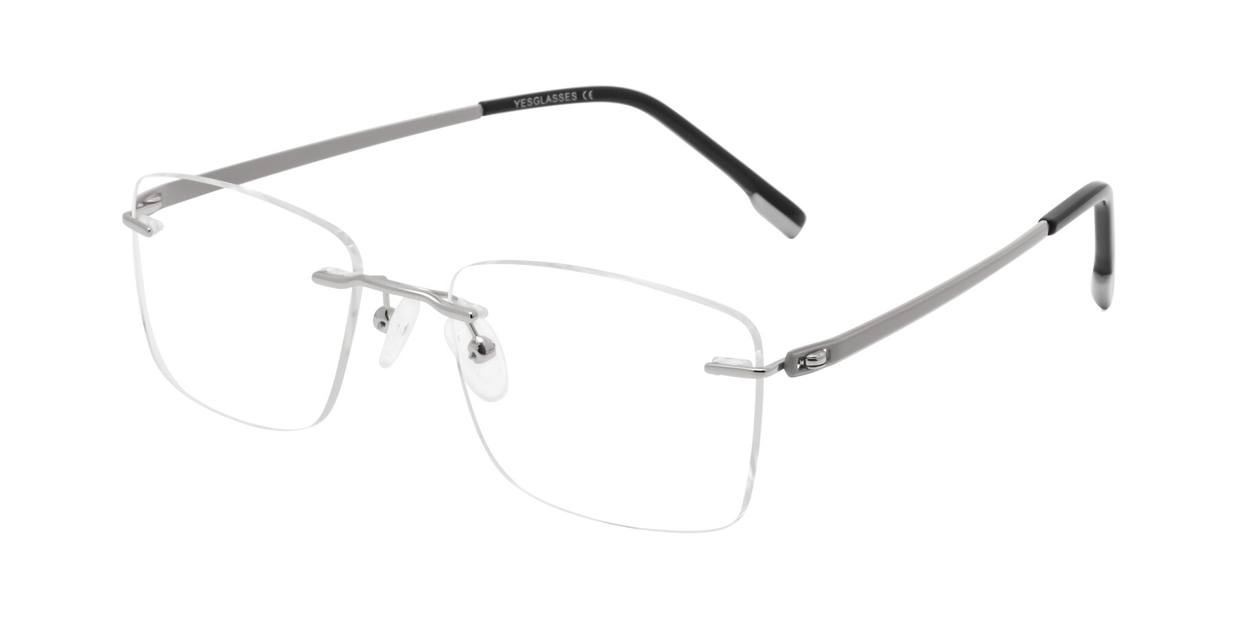 Angle of Yam in Silver-Light Gray with Clear Eyeglass Lenses