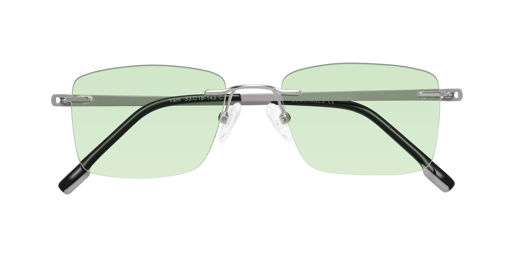 Folded Front of Yam in Silver-Light Gray with Light Green Tinted Lenses