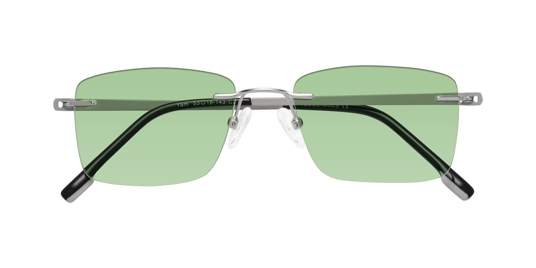 Folded Front of Yam in Silver-Light Gray with Medium Green Tinted Lenses