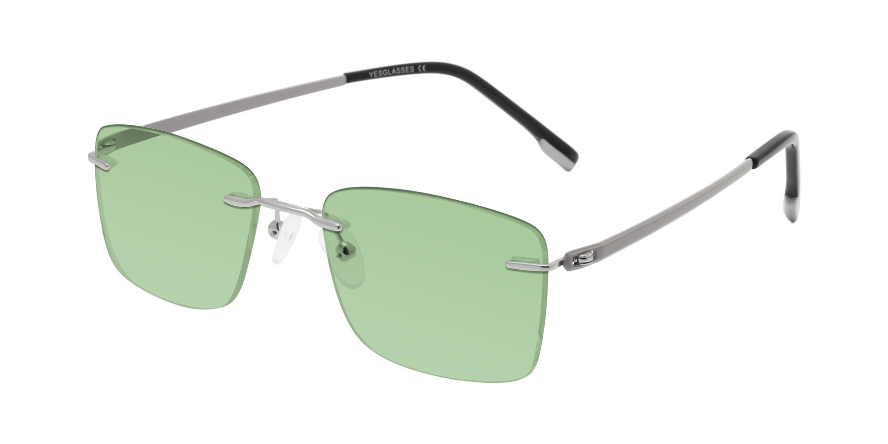 Angle of Yam in Silver-Light Gray with Medium Green Tinted Lenses