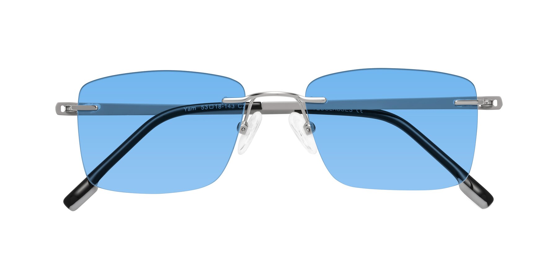 Folded Front of Yam in Silver-Light Gray with Medium Blue Tinted Lenses