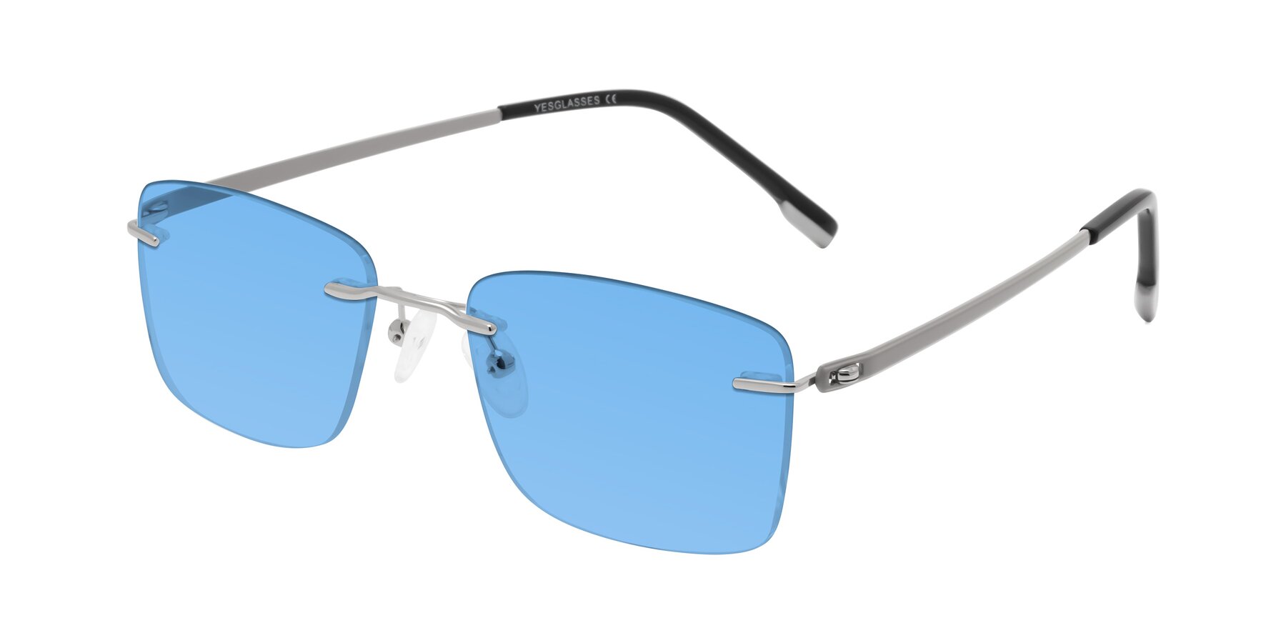 Angle of Yam in Silver-Light Gray with Medium Blue Tinted Lenses