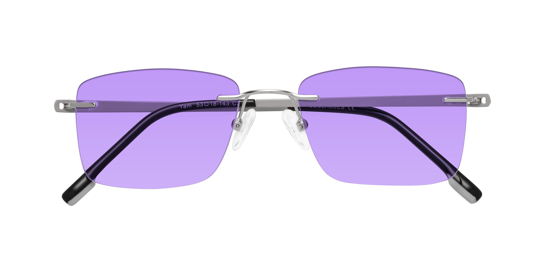 Folded Front of Yam in Silver-Light Gray with Medium Purple Tinted Lenses