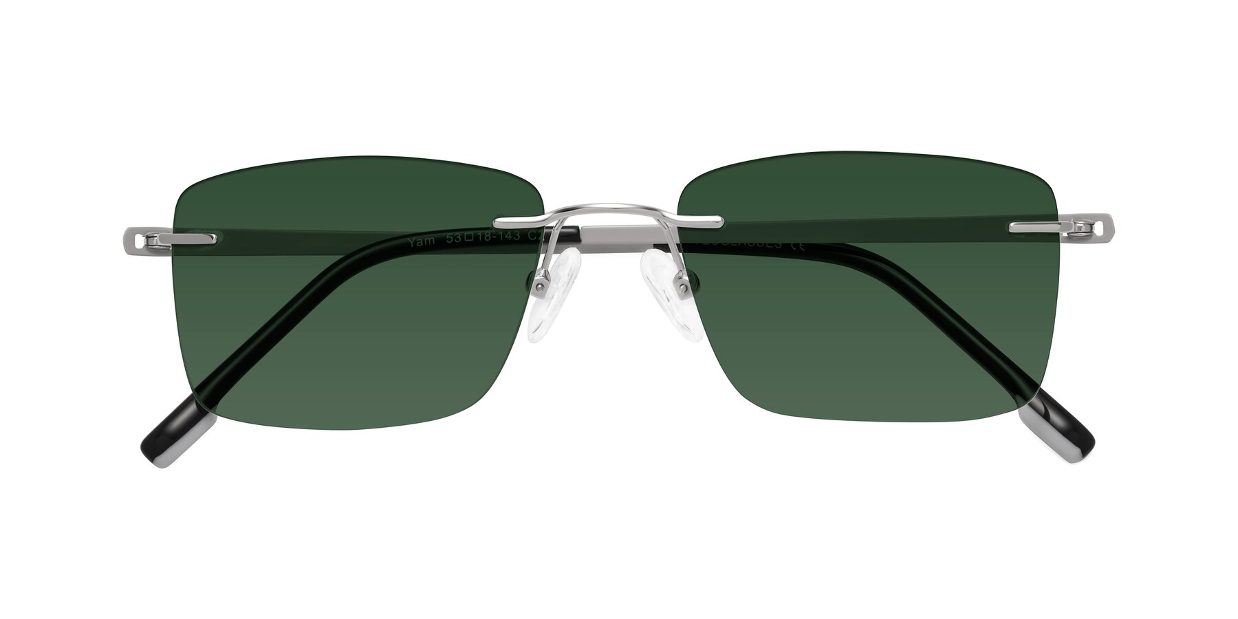 Folded Front of Yam in Silver-Light Gray with Green Tinted Lenses