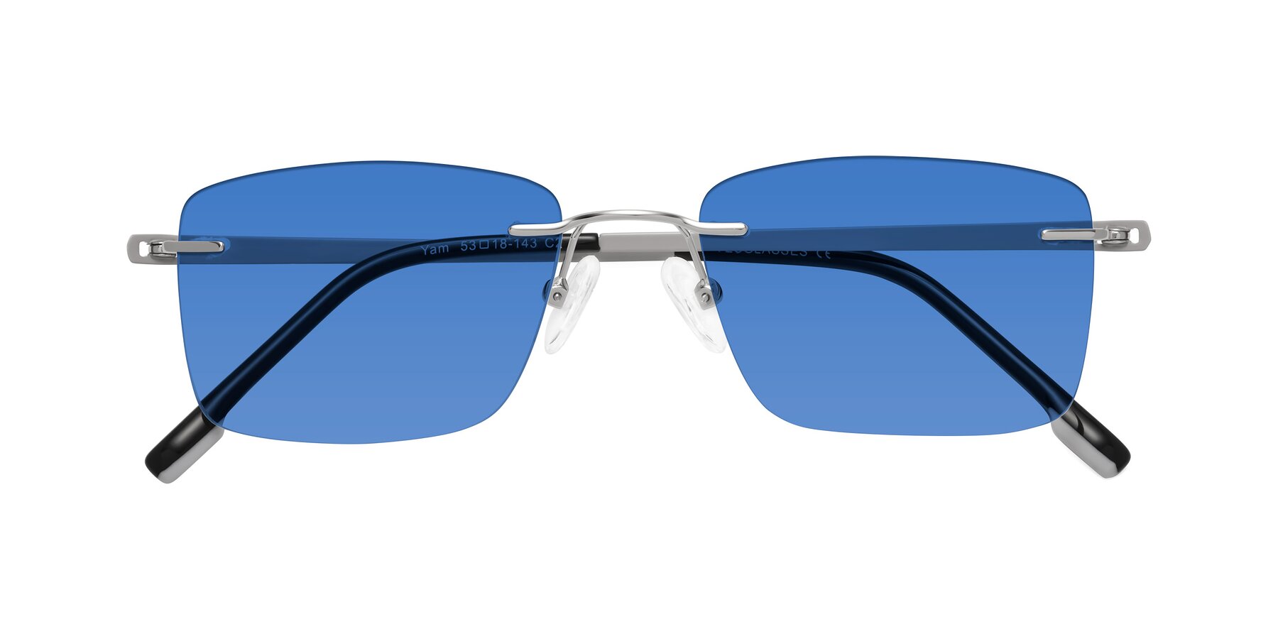 Folded Front of Yam in Silver-Light Gray with Blue Tinted Lenses