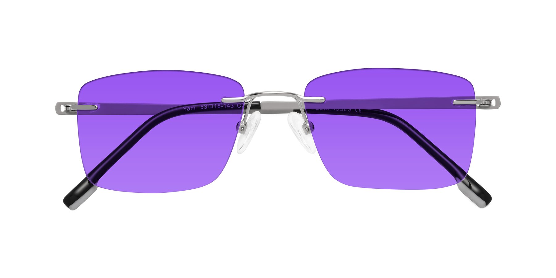 Folded Front of Yam in Silver-Light Gray with Purple Tinted Lenses