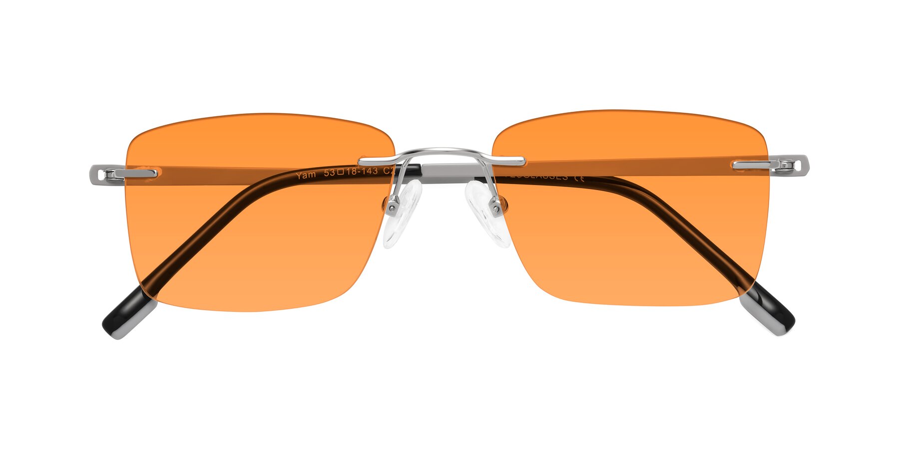 Folded Front of Yam in Silver-Light Gray with Orange Tinted Lenses