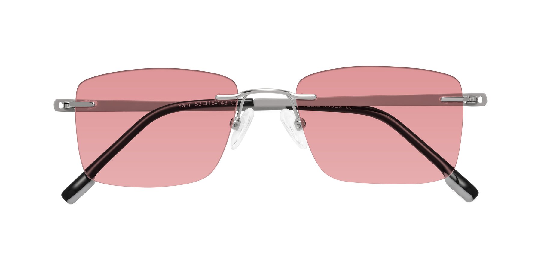 Folded Front of Yam in Silver-Light Gray with Medium Garnet Tinted Lenses