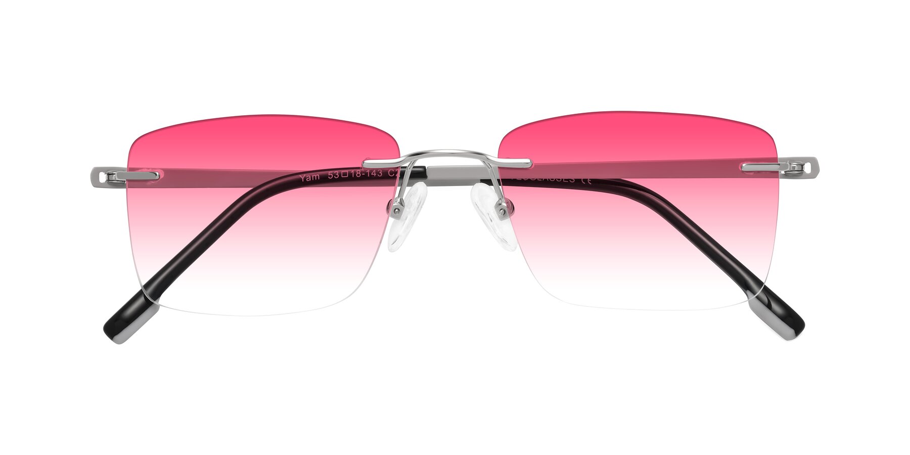 Folded Front of Yam in Silver-Light Gray with Pink Gradient Lenses