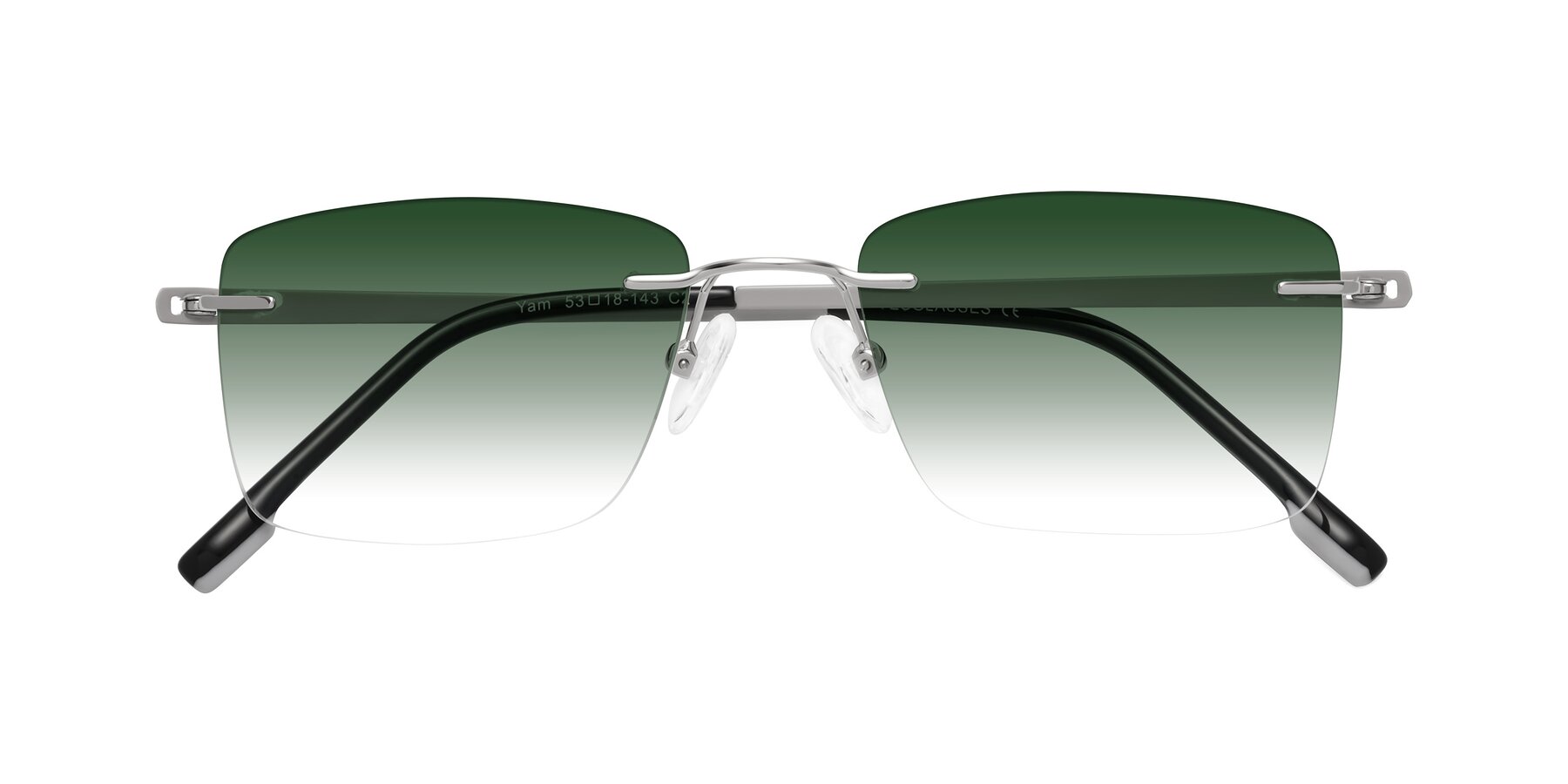 Folded Front of Yam in Silver-Light Gray with Green Gradient Lenses