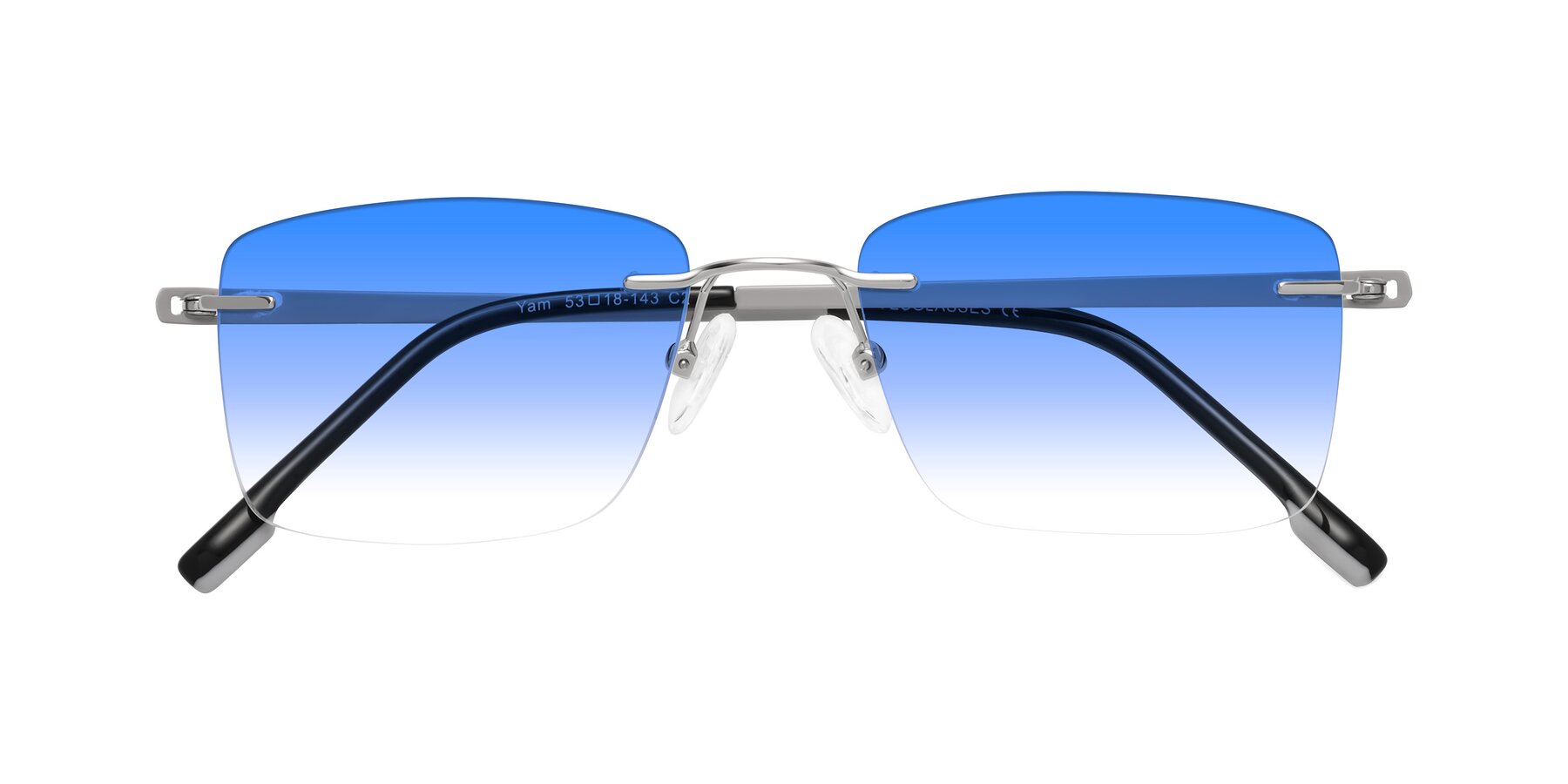 Folded Front of Yam in Silver-Light Gray with Blue Gradient Lenses