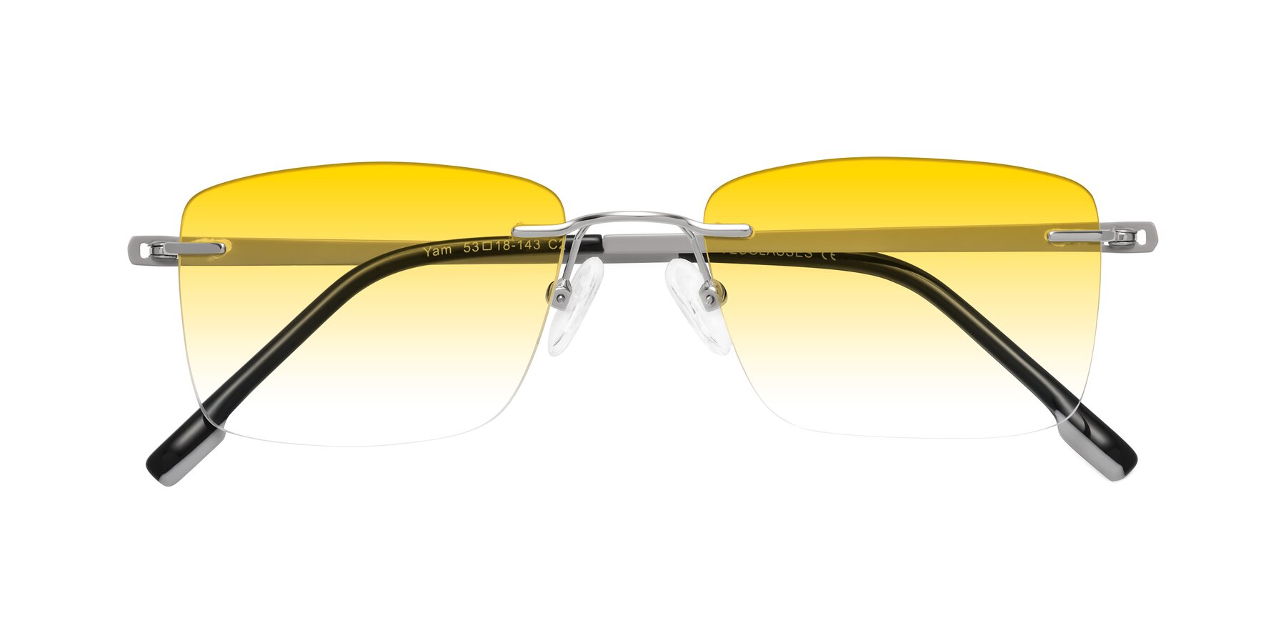 Folded Front of Yam in Silver-Light Gray with Yellow Gradient Lenses