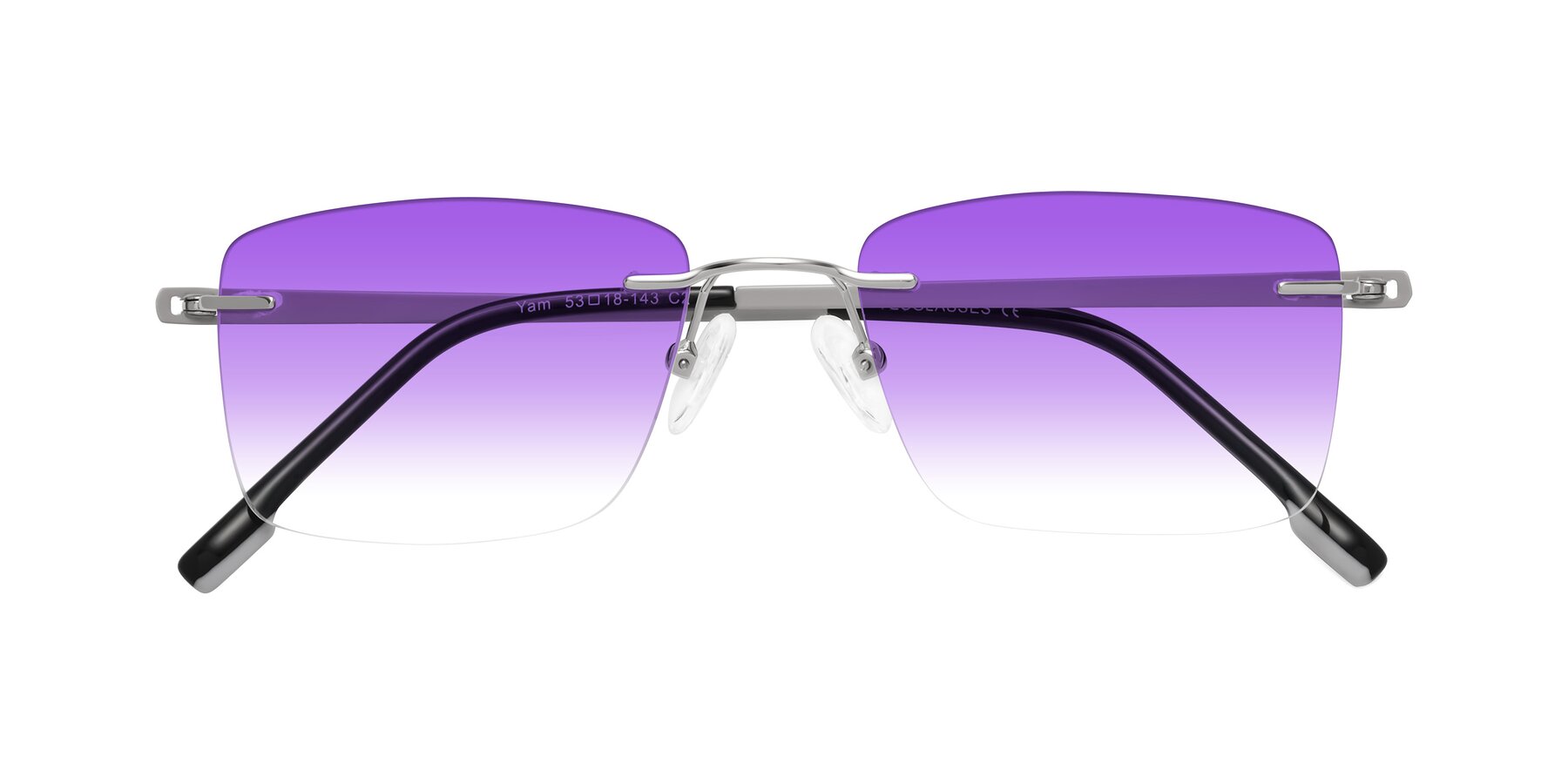 Folded Front of Yam in Silver-Light Gray with Purple Gradient Lenses