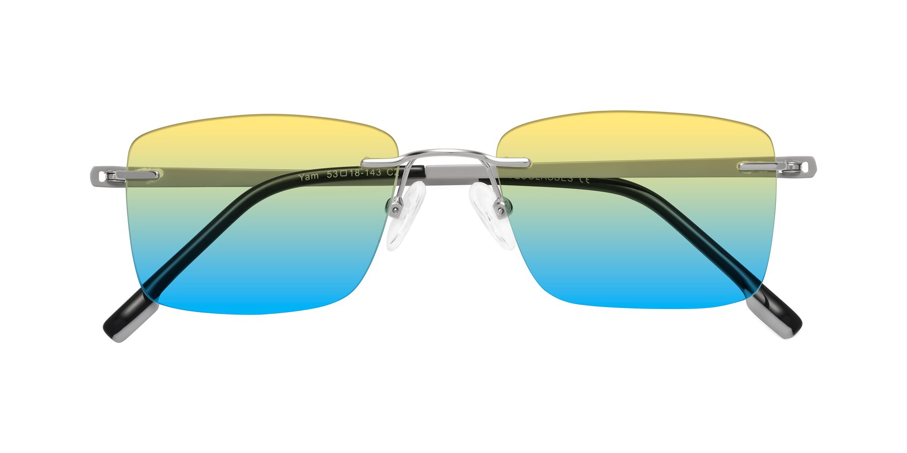 Folded Front of Yam in Silver-Light Gray with Yellow / Blue Gradient Lenses