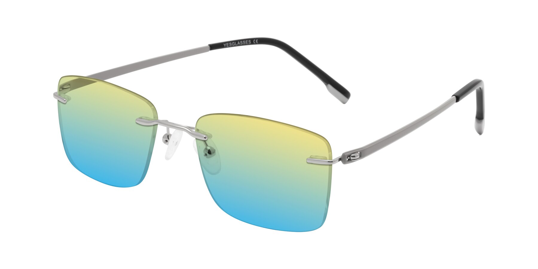 Angle of Yam in Silver-Light Gray with Yellow / Blue Gradient Lenses