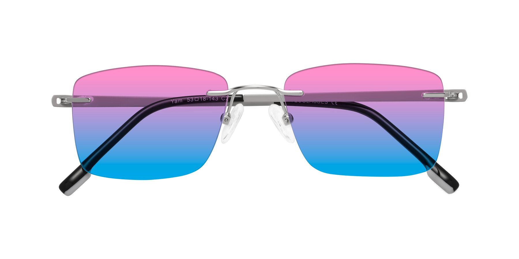 Folded Front of Yam in Silver-Light Gray with Pink / Blue Gradient Lenses