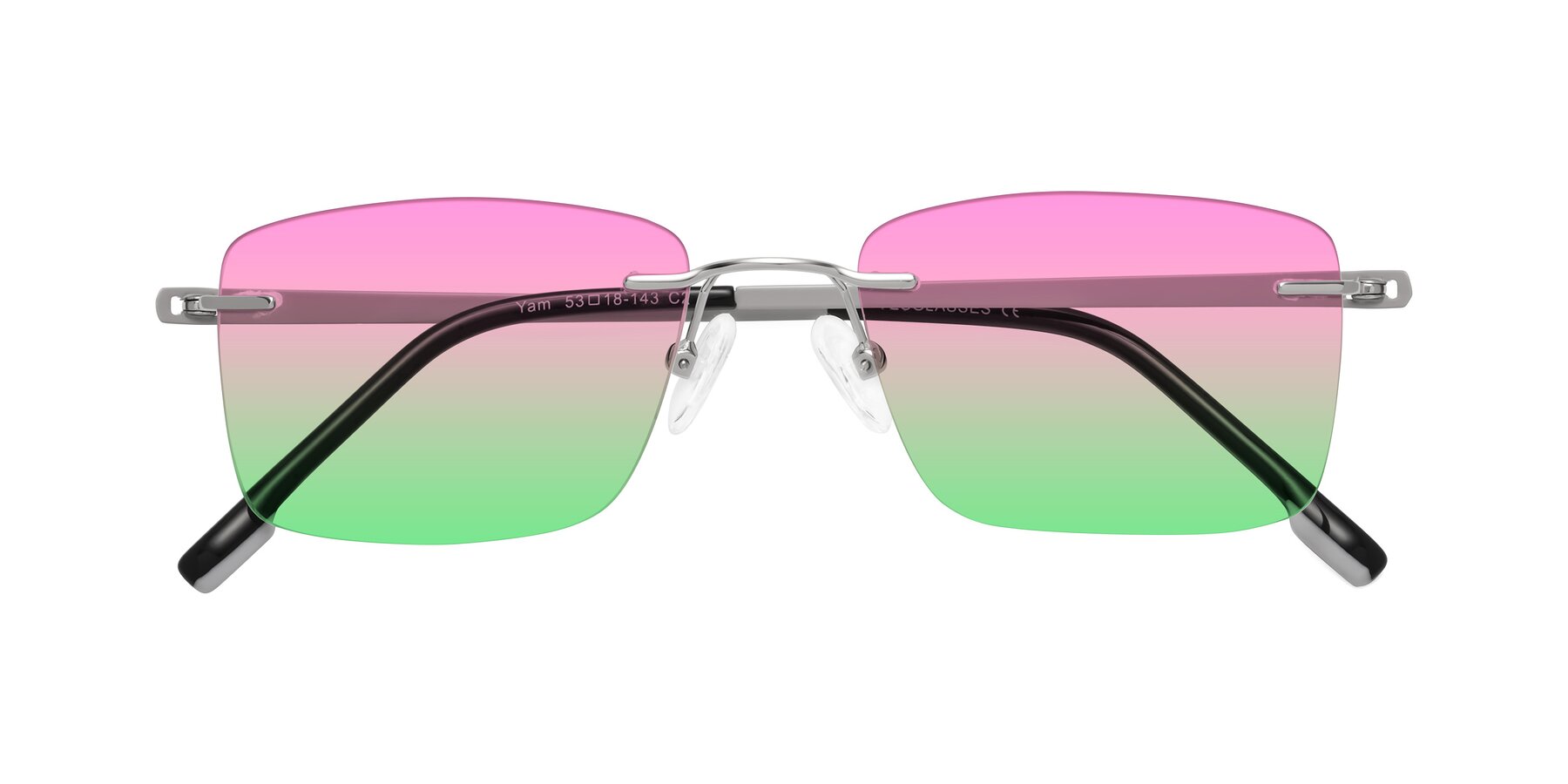 Folded Front of Yam in Silver-Light Gray with Pink / Green Gradient Lenses