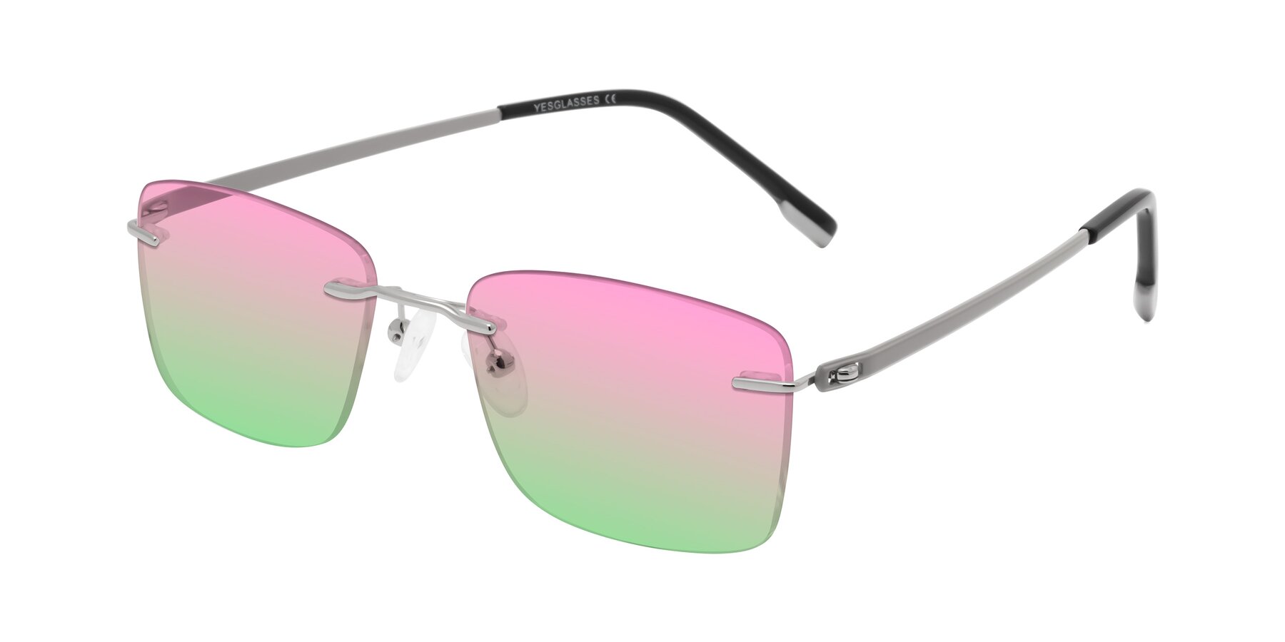 Angle of Yam in Silver-Light Gray with Pink / Green Gradient Lenses