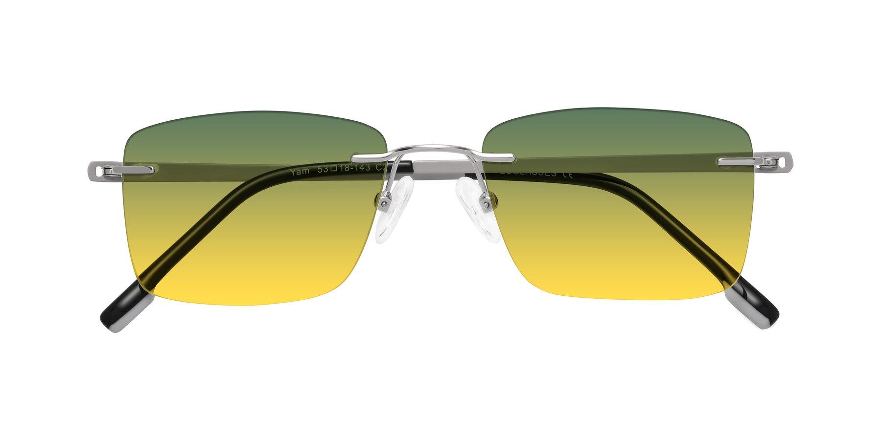 Folded Front of Yam in Silver-Light Gray with Green / Yellow Gradient Lenses