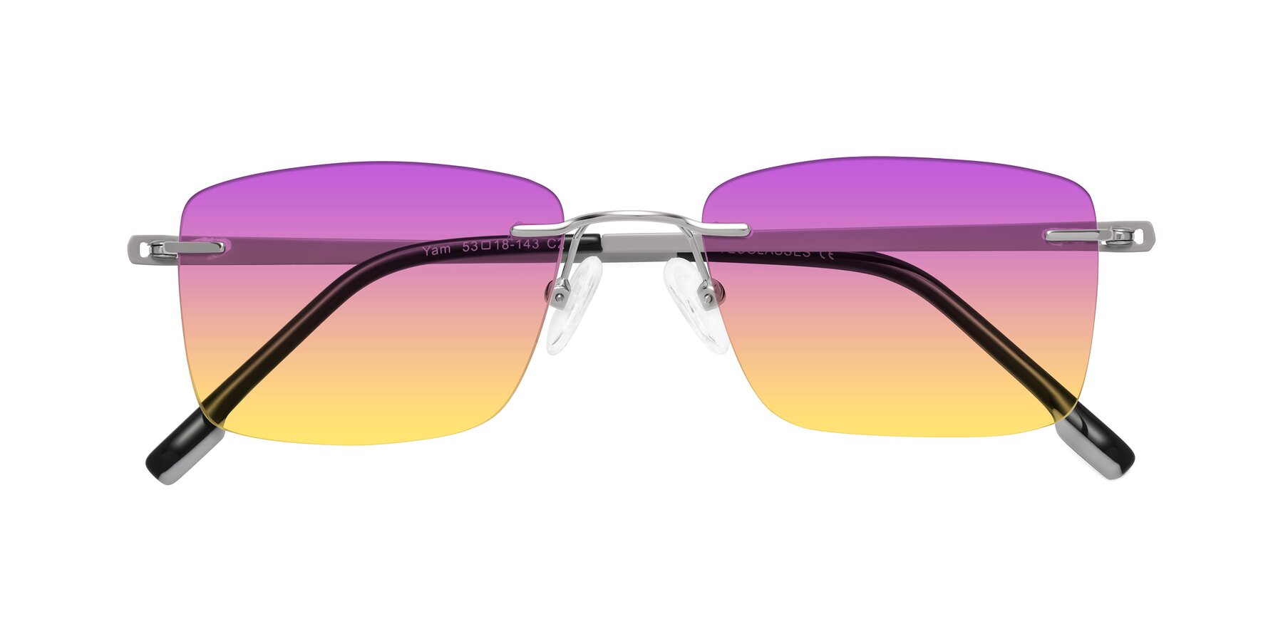 Folded Front of Yam in Silver-Light Gray with Purple / Yellow Gradient Lenses