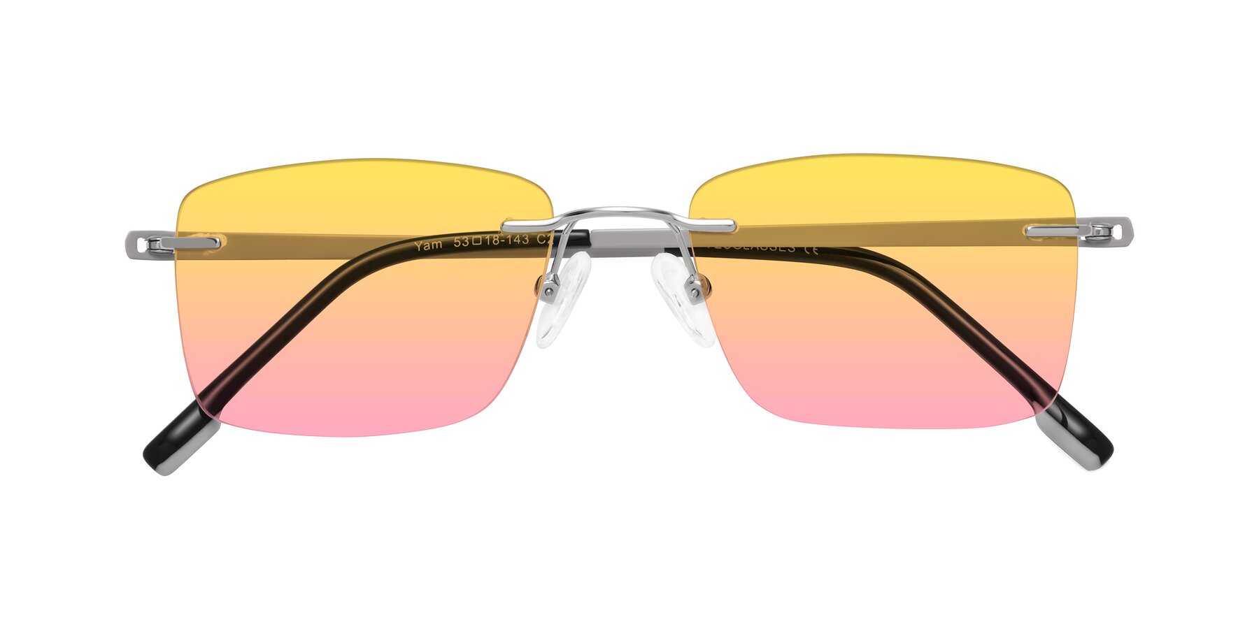 Folded Front of Yam in Silver-Light Gray with Yellow / Pink Gradient Lenses