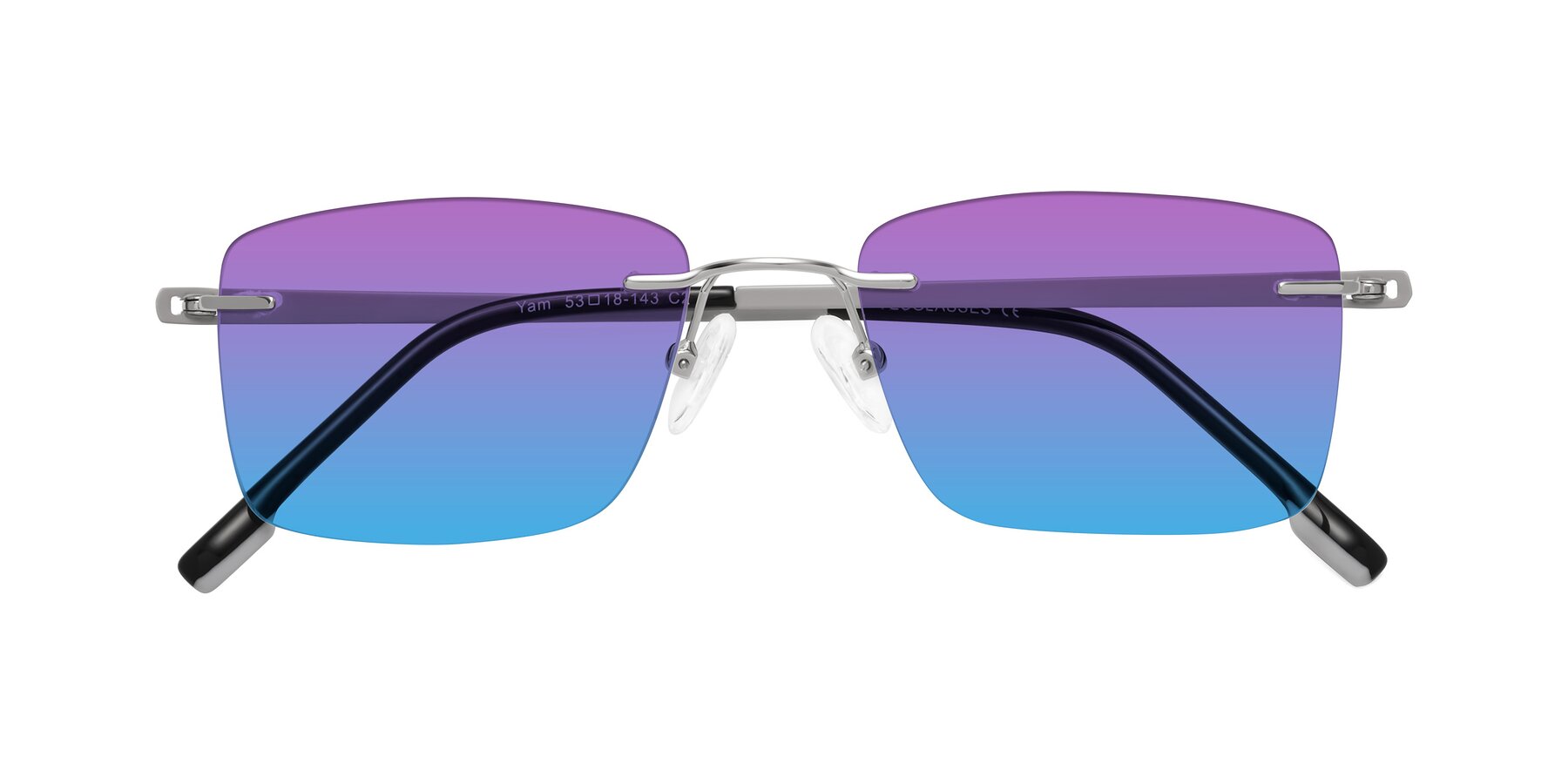 Folded Front of Yam in Silver-Light Gray with Purple / Blue Gradient Lenses