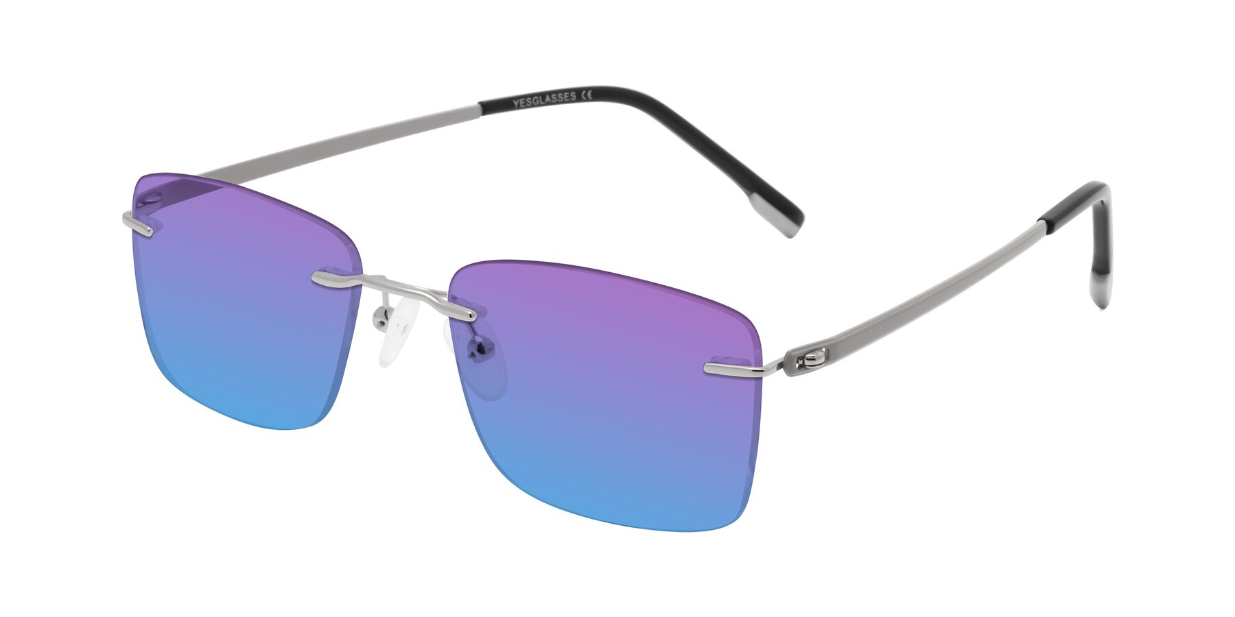 Angle of Yam in Silver-Light Gray with Purple / Blue Gradient Lenses