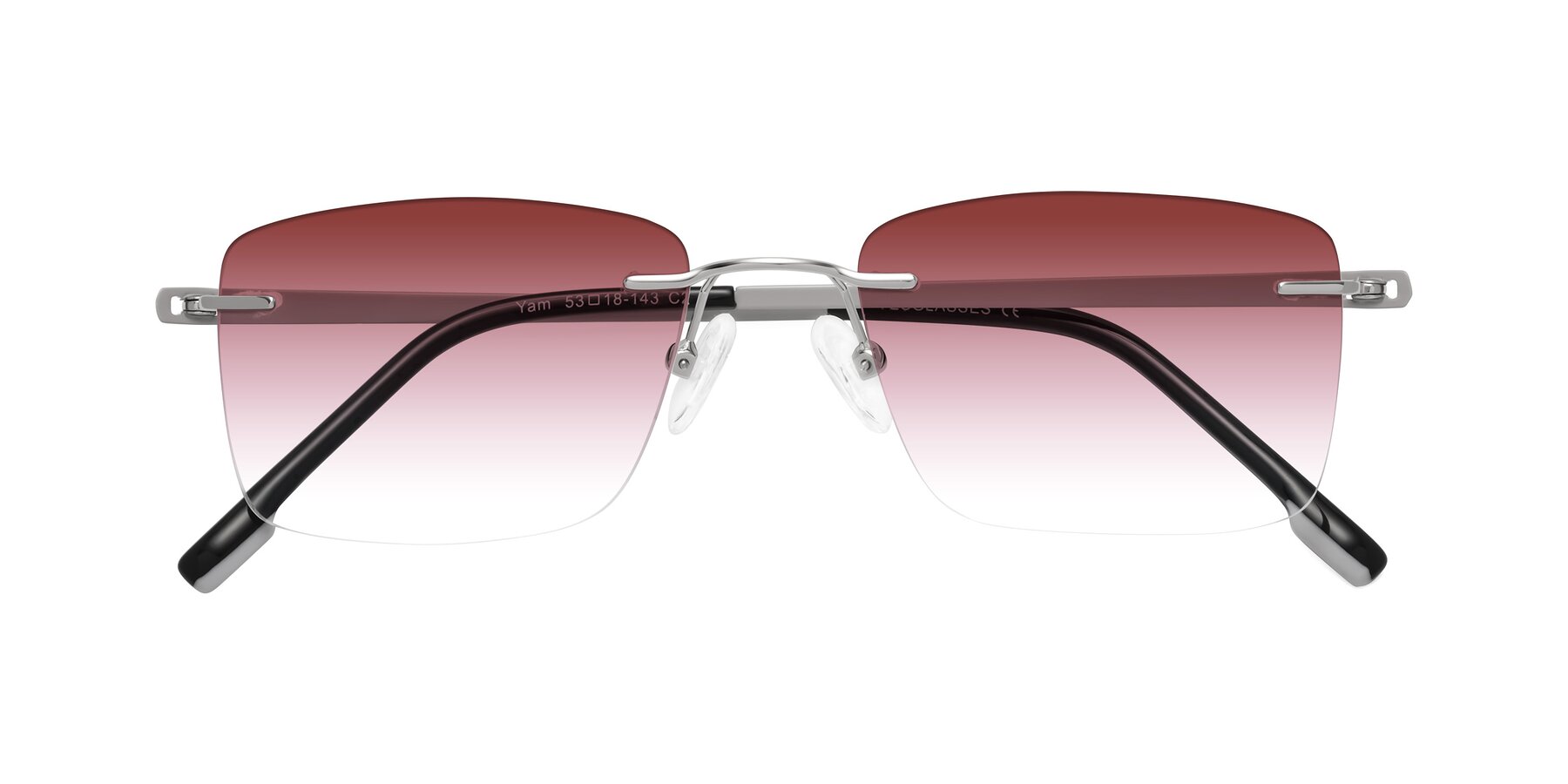 Folded Front of Yam in Silver-Light Gray with Garnet Gradient Lenses