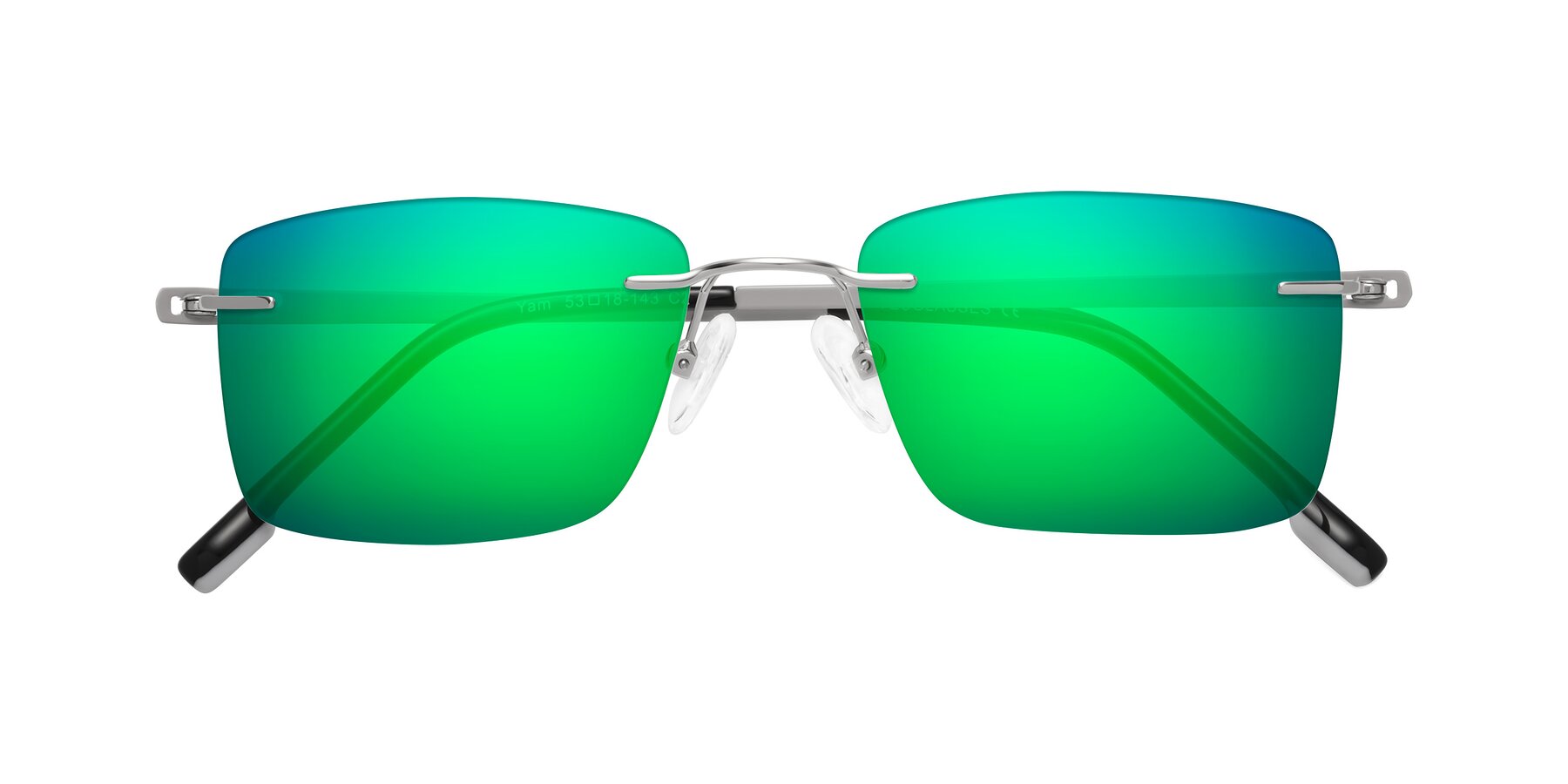 Folded Front of Yam in Silver-Light Gray with Green Mirrored Lenses