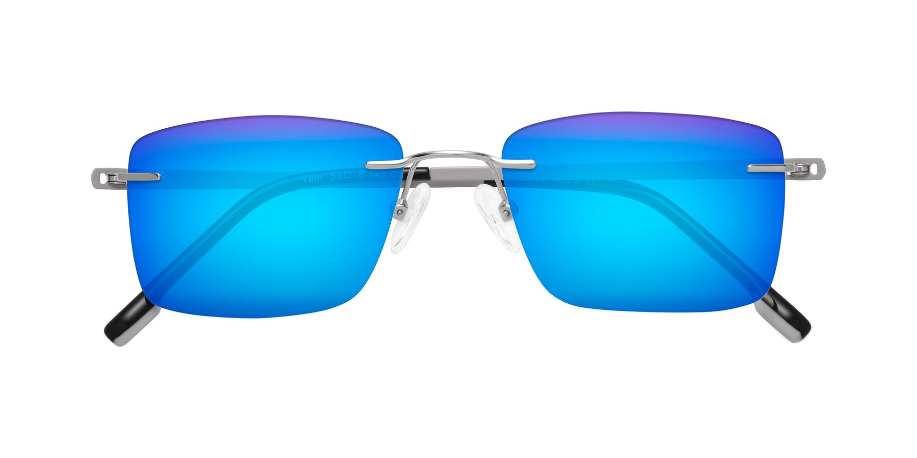 Folded Front of Yam in Silver-Light Gray with Blue Mirrored Lenses