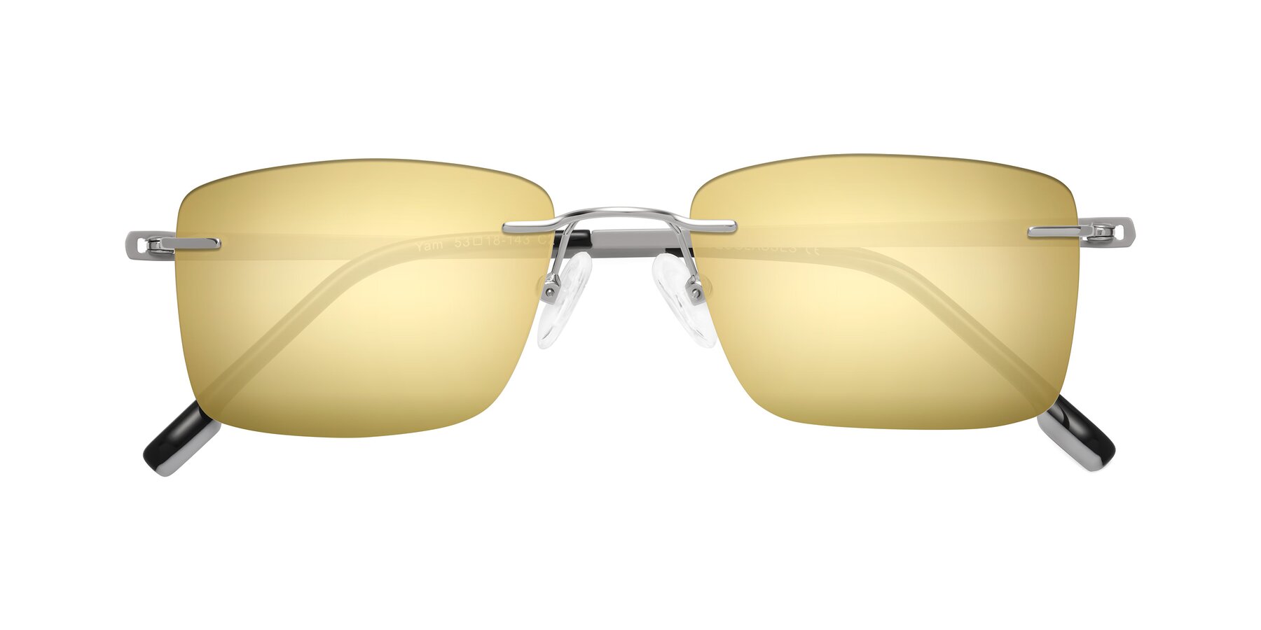 Folded Front of Yam in Silver-Light Gray with Gold Mirrored Lenses