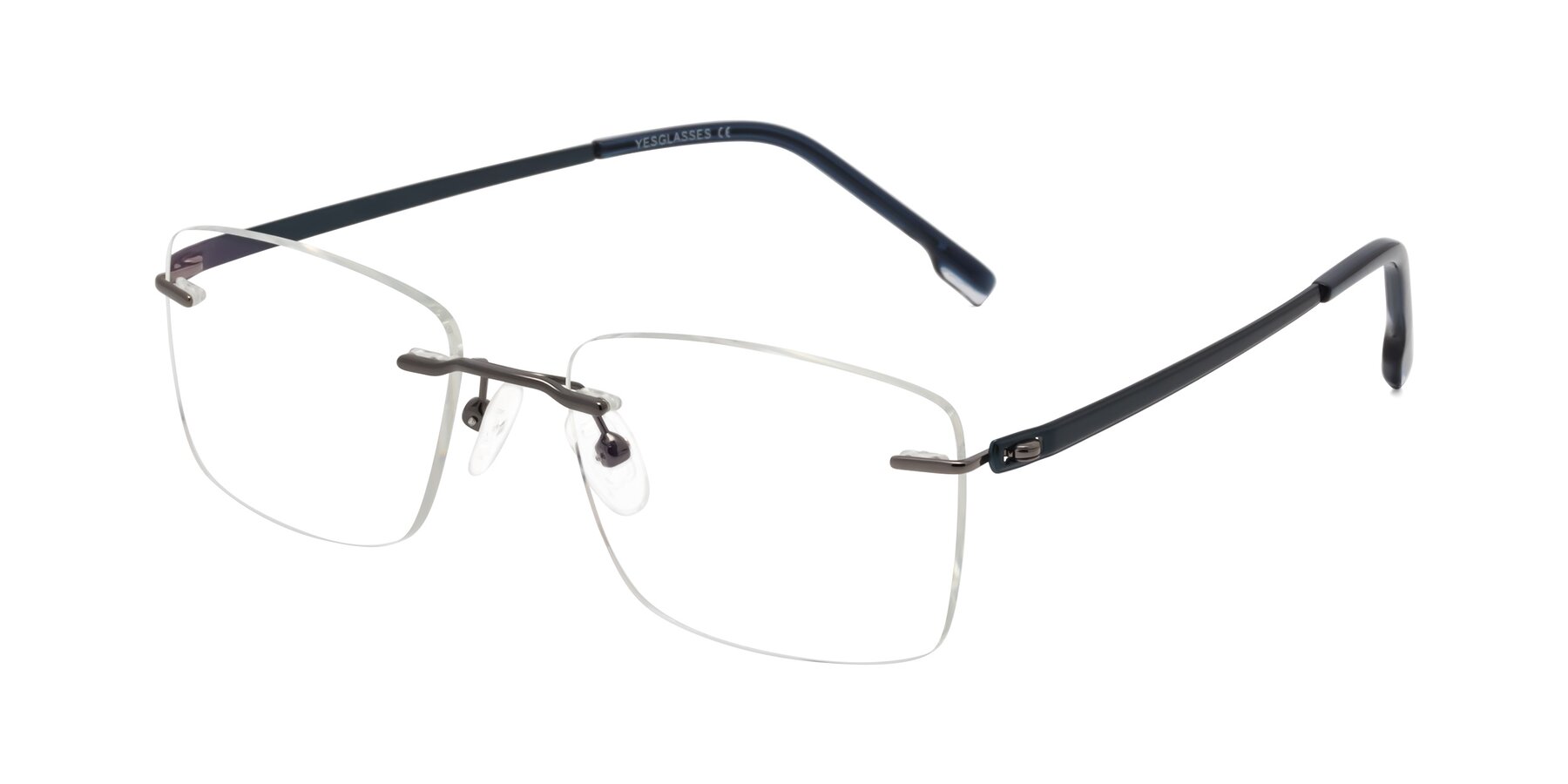 Angle of Yam in Gunmetal-Blue with Clear Eyeglass Lenses