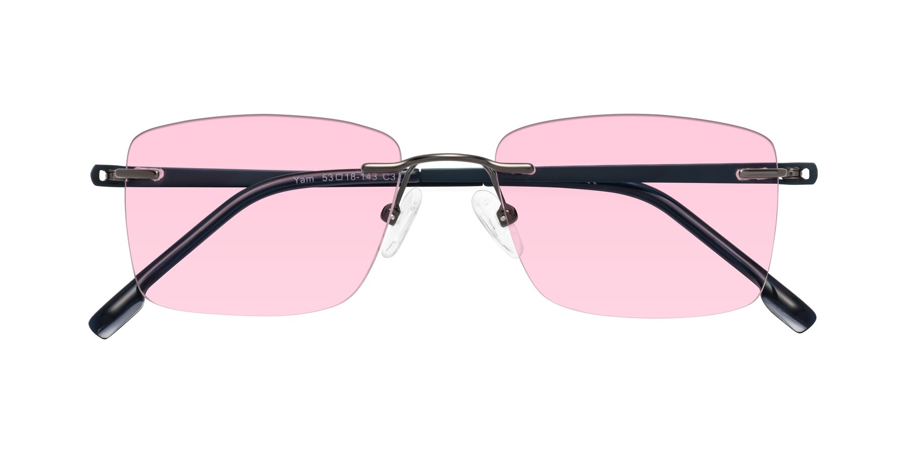 Folded Front of Yam in Gunmetal-Blue with Light Pink Tinted Lenses