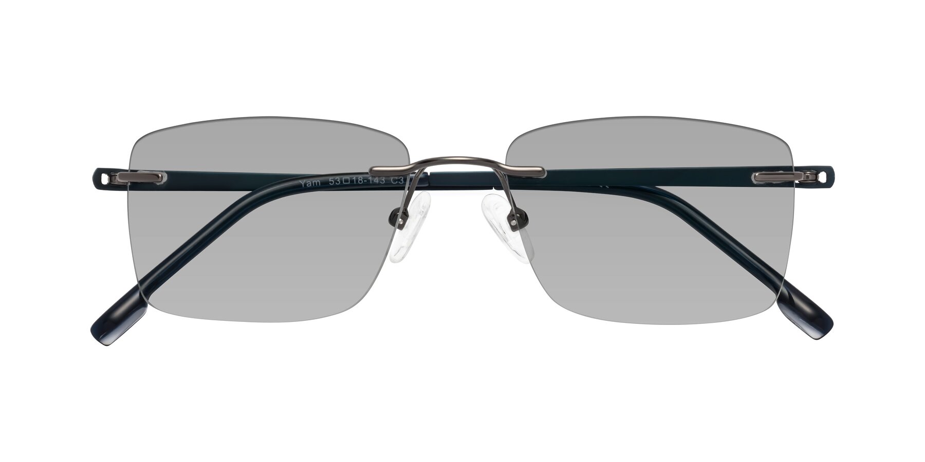 Folded Front of Yam in Gunmetal-Blue with Light Gray Tinted Lenses