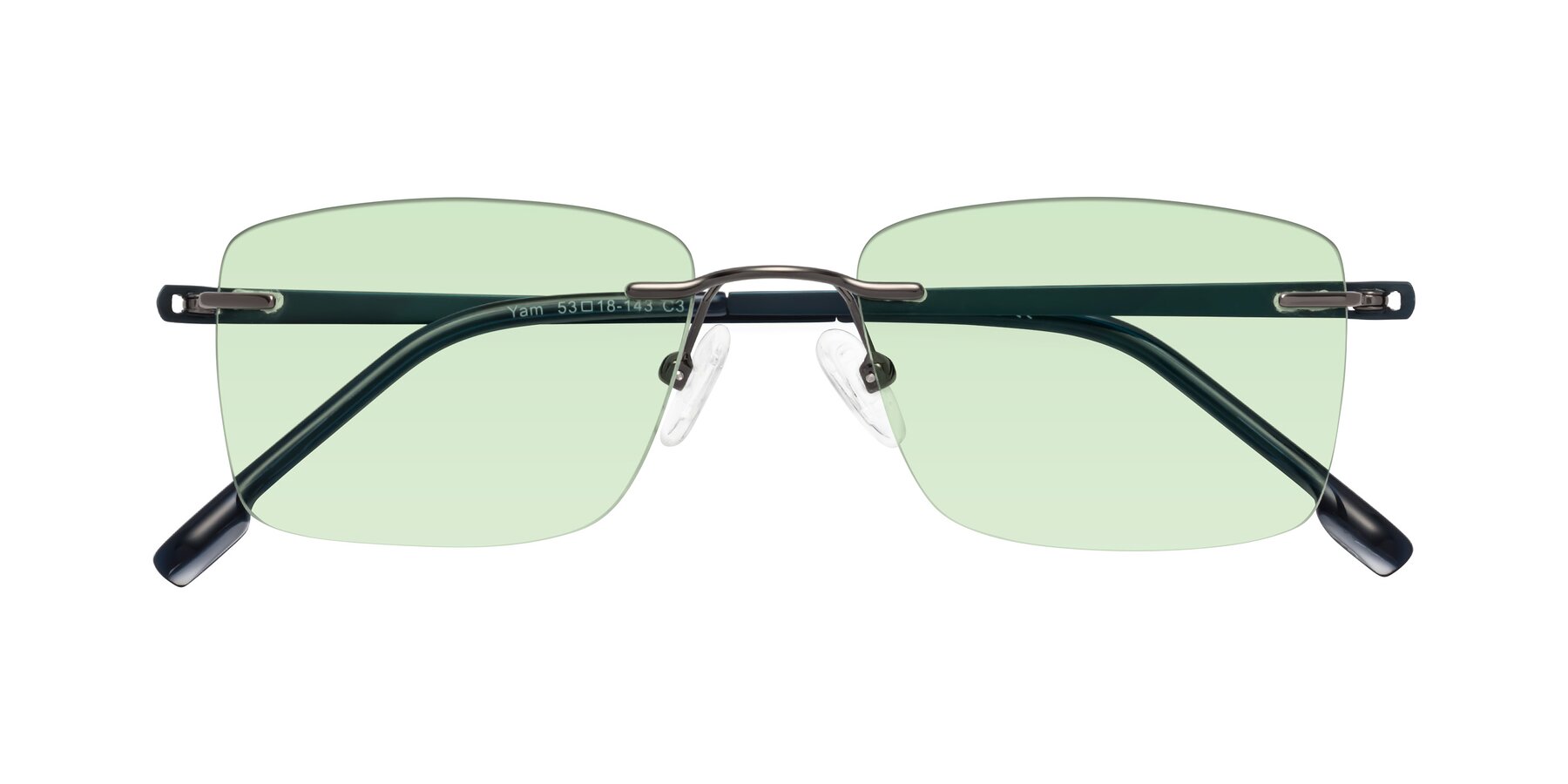 Folded Front of Yam in Gunmetal-Blue with Light Green Tinted Lenses